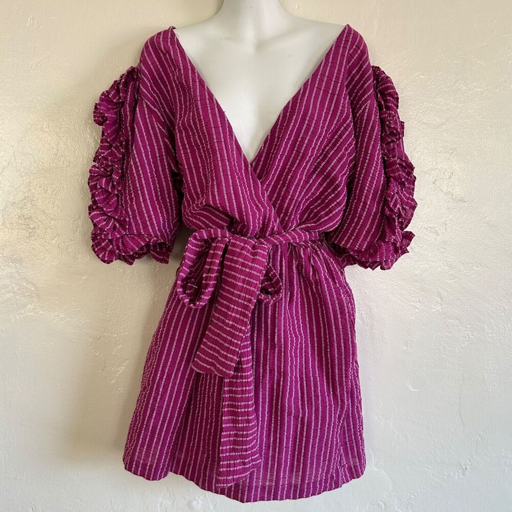 Happy x Nature Pink Ruffle Mini Dress Size Medium Kate Hudson - Picture 4 of 12